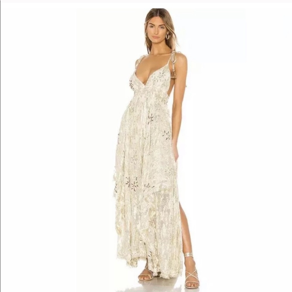 NWOT Free People Gold Foil Meredith Maxi dress